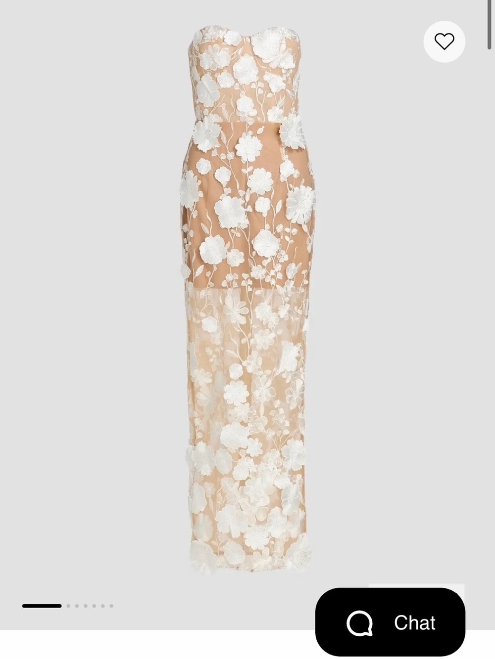 Strapless Sheer Floral Embroidered Maxi Dress in Nude and White